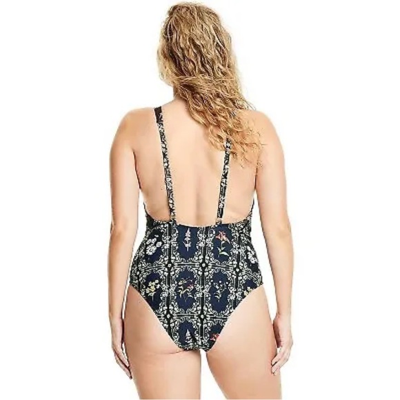 Women's Dainty Floral Tile Print Cheeky One Piece Swimsuit - Agua Bendita - Picture 6 of 6